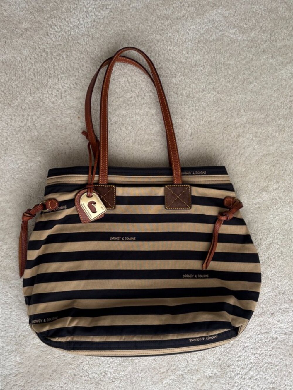 Dooney & Bourke Women's Striped Canvas Tote In Camel/Brown - Picture 2 of 10